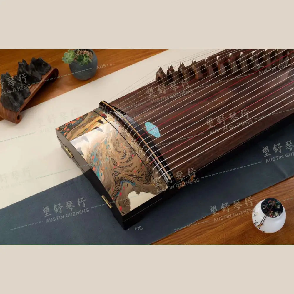 Haitang Guzheng 海棠国乐古筝 carved paulownia with print 漆画挖筝 Silkroad Series 丝绸之路系列 Gumo 姑墨 East Indian Rosewood 阔叶黄檀