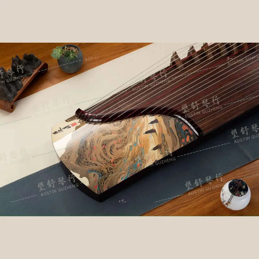 Haitang Guzheng 海棠国乐古筝 carved paulownia with print 漆画挖筝 Silkroad Series 丝绸之路系列 Gumo 姑墨 East Indian Rosewood 阔叶黄檀