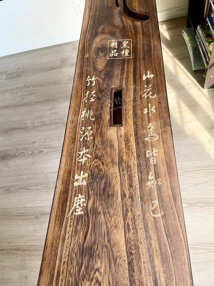 Huali Guzheng 华黎古筝 Ebony Wood 黑檀 with Silver Thread and Shell Inlay Ginkgo Leaves 银丝彩贝枝落银杏 Ebony 黑檀
