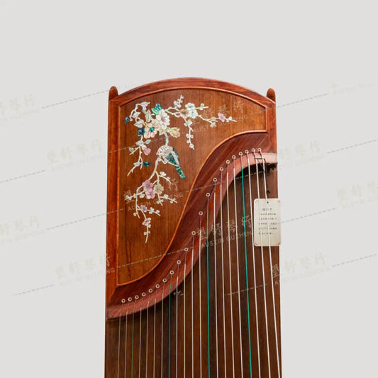 Huali Guzheng 上海华黎古筝 Bubinga 花梨木 with shell inlay birds and flowers 贝雕鸟语花香 Bubinga 花梨木