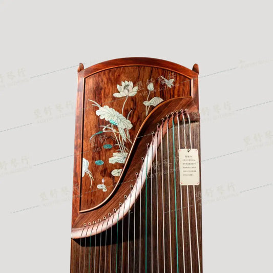 Huali Guzheng 上海华黎古筝 Bubinga 花梨木 with shell inlay lotus flower 贝雕荷塘月色 Bubinga 花梨木