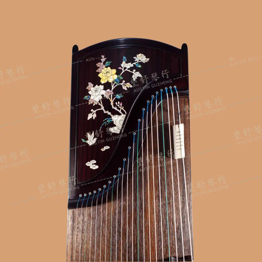 Huali Guzheng 上海华黎古筝 East Indian Rosewood 阔叶黄檀 with shell inlay flowers 彩贝国色天香 East Indian Rosewood 阔叶黄檀