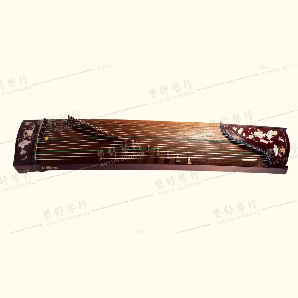Huali Guzheng 上海华黎古筝 East Indian Rosewood 阔叶黄檀 with shell inlay lotus leaves and flowers 彩贝荷塘月色 East Indian Rosewood