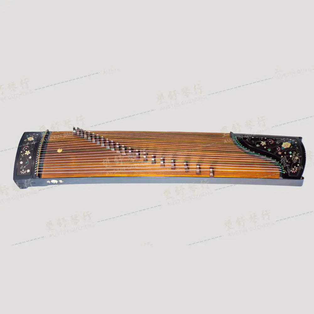 Huali Guzheng 上海华黎古筝 Ebony Wood 黑檀 with Silver Thread and Shell Inlay Flowers 银丝彩贝繁花似锦 Ebony 黑檀
