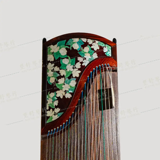 Huali Guzheng 上海华黎古筝 Zambia Rosewood with Pearl Inlay Flowers 血檀贝雕茉莉芬芳 Zambia Rosewood 血檀