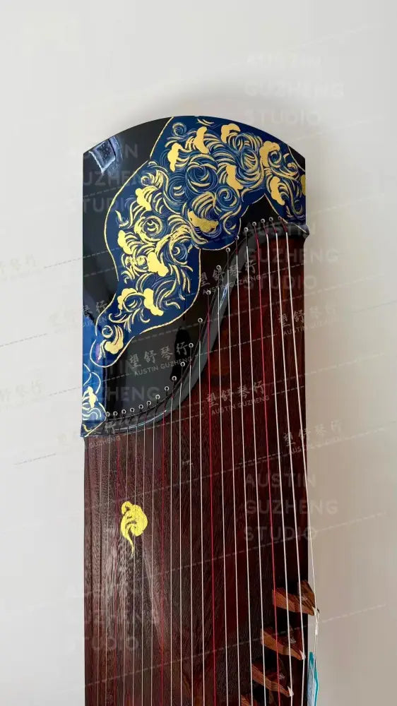 Haitang Guzheng 海棠古筝 single piece carved Hand Painted with mineral paint and gold foil 整挖岩彩金箔手绘-碧海潮生 Rising Tides East