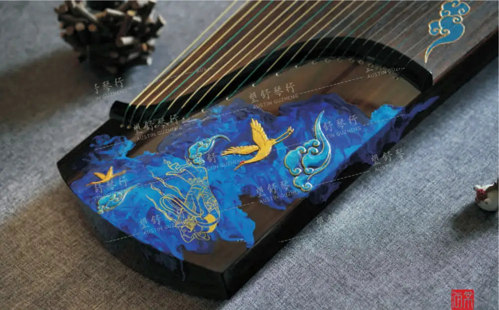 Haitang Guzheng 海棠国乐古筝 carved paulownia with 3D painting 浮雕漆画挖筝 Liuli 琉璃 East Indian Rosewood 阔叶黄檀