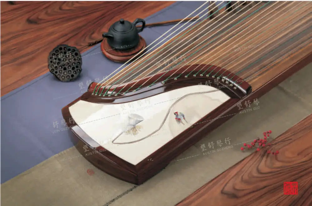 Haitang Guzheng 海棠国乐古筝 carved paulownia with Chinese painting print 国画烤漆挖筝 Scent of Autumn Qiu Yi Nong 秋意浓 East Indian