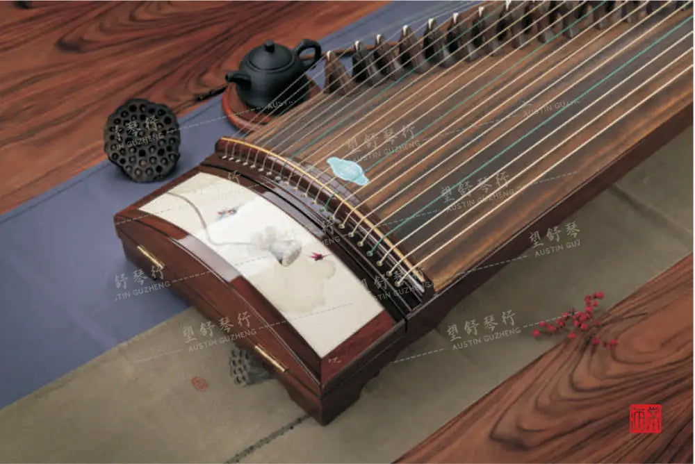 Haitang Guzheng 海棠国乐古筝 carved paulownia with Chinese painting print 国画烤漆挖筝 Scent of Autumn Qiu Yi Nong 秋意浓 East Indian