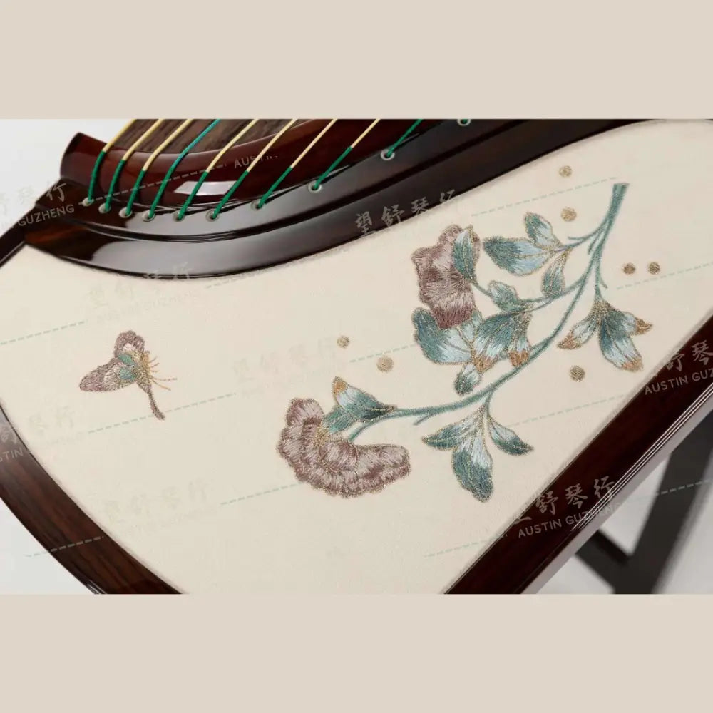 Haitang Guzheng 海棠国乐古筝 carved paulownia with embroidery 挖筝刺绣木槿 Mujin East Indian Rosewood 阔叶黄檀