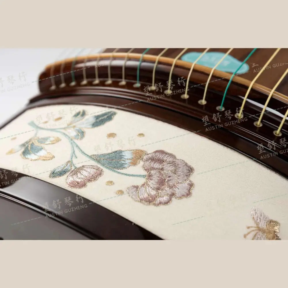 Haitang Guzheng 海棠国乐古筝 carved paulownia with embroidery 挖筝刺绣木槿 Mujin East Indian Rosewood 阔叶黄檀