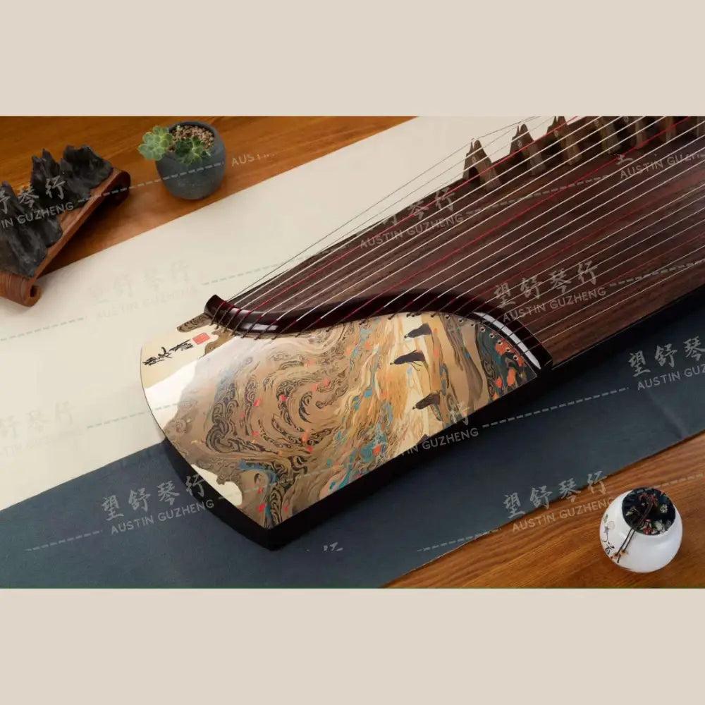 Haitang Guzheng 海棠国乐古筝 carved paulownia with print 漆画挖筝 Silkroad Series 丝绸之路系列 Gumo 姑墨 East Indian Rosewood 阔叶黄檀
