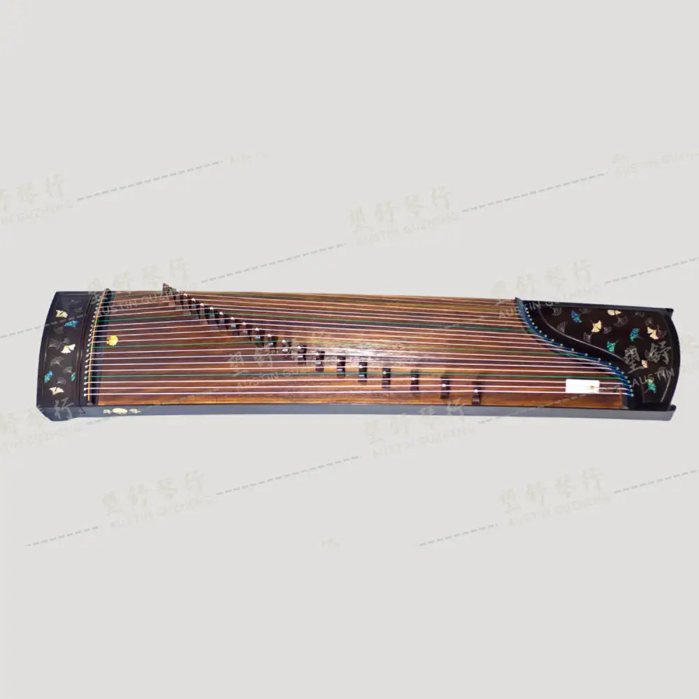 Huali Guzheng 华黎古筝 Ebony Wood 黑檀 with Silver Thread and Shell Inlay Ginkgo Leaves 银丝彩贝枝落银杏 Ebony 黑檀