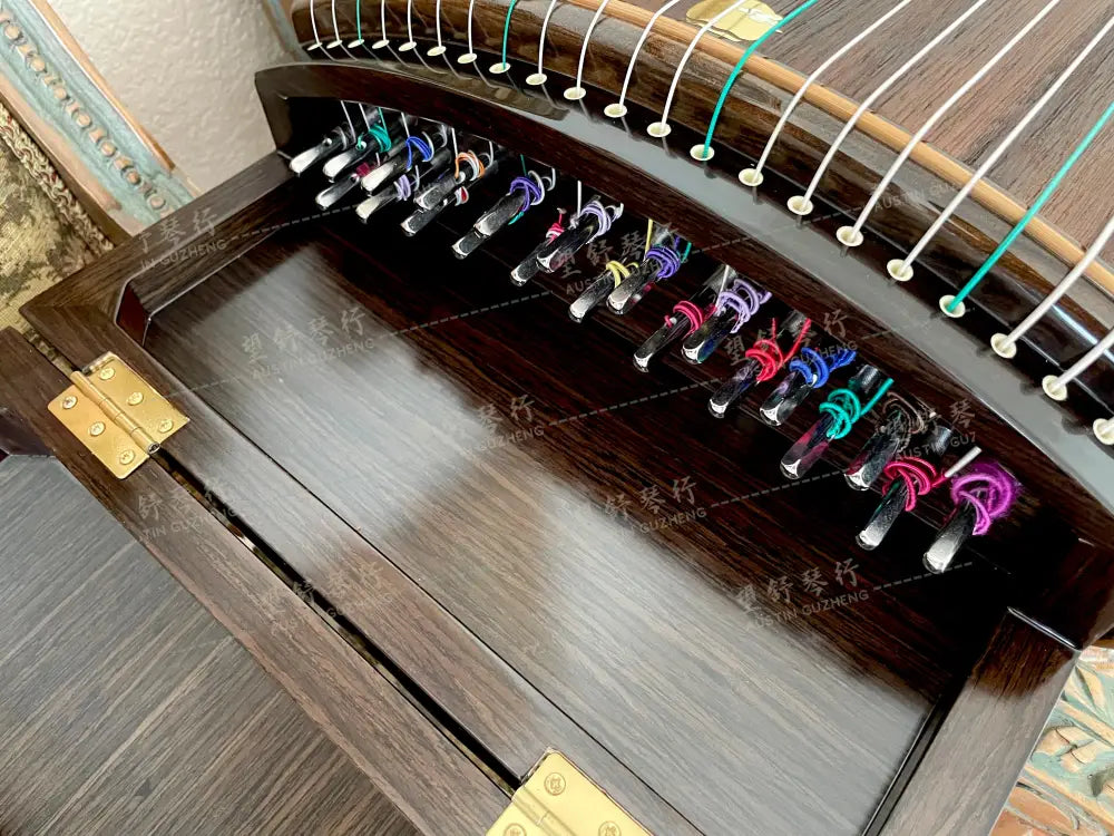 Huali Guzheng 华黎古筝 Ebony Wood 黑檀 with Silver Thread and Shell Inlay Ginkgo Leaves 银丝彩贝枝落银杏 Ebony 黑檀