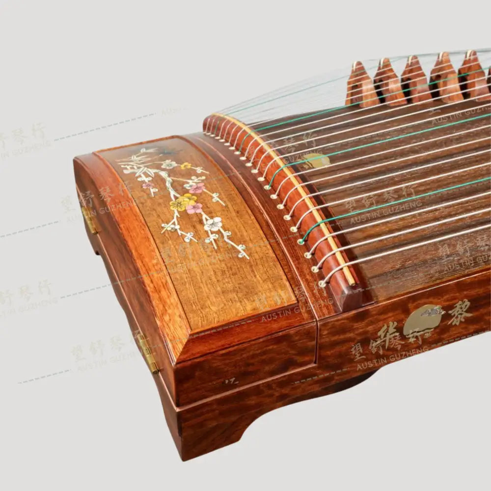 Huali Guzheng 上海华黎古筝 Bubinga 花梨木 with shell inlay birds and flowers 贝雕鸟语花香 Bubinga 花梨木