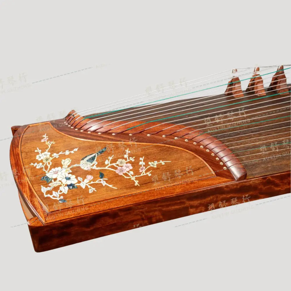 Huali Guzheng 上海华黎古筝 Bubinga 花梨木 with shell inlay birds and flowers 贝雕鸟语花香 Bubinga 花梨木