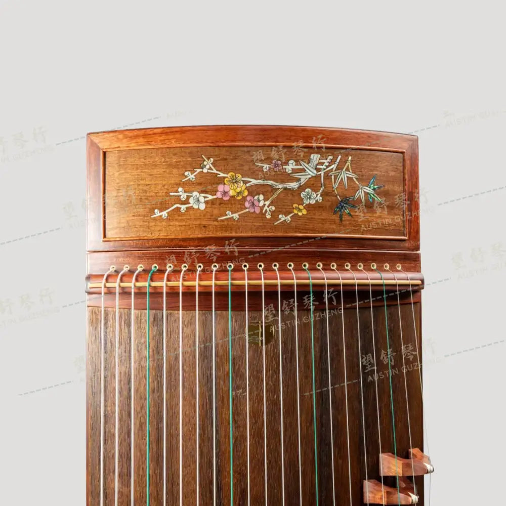 Huali Guzheng 上海华黎古筝 Bubinga 花梨木 with shell inlay birds and flowers 贝雕鸟语花香 Bubinga 花梨木