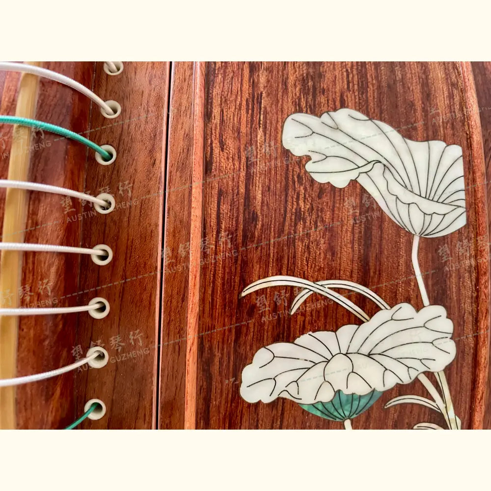 Huali Guzheng 上海华黎古筝 Bubinga 花梨木 with shell inlay lotus flower 贝雕荷塘月色 Bubinga 花梨木