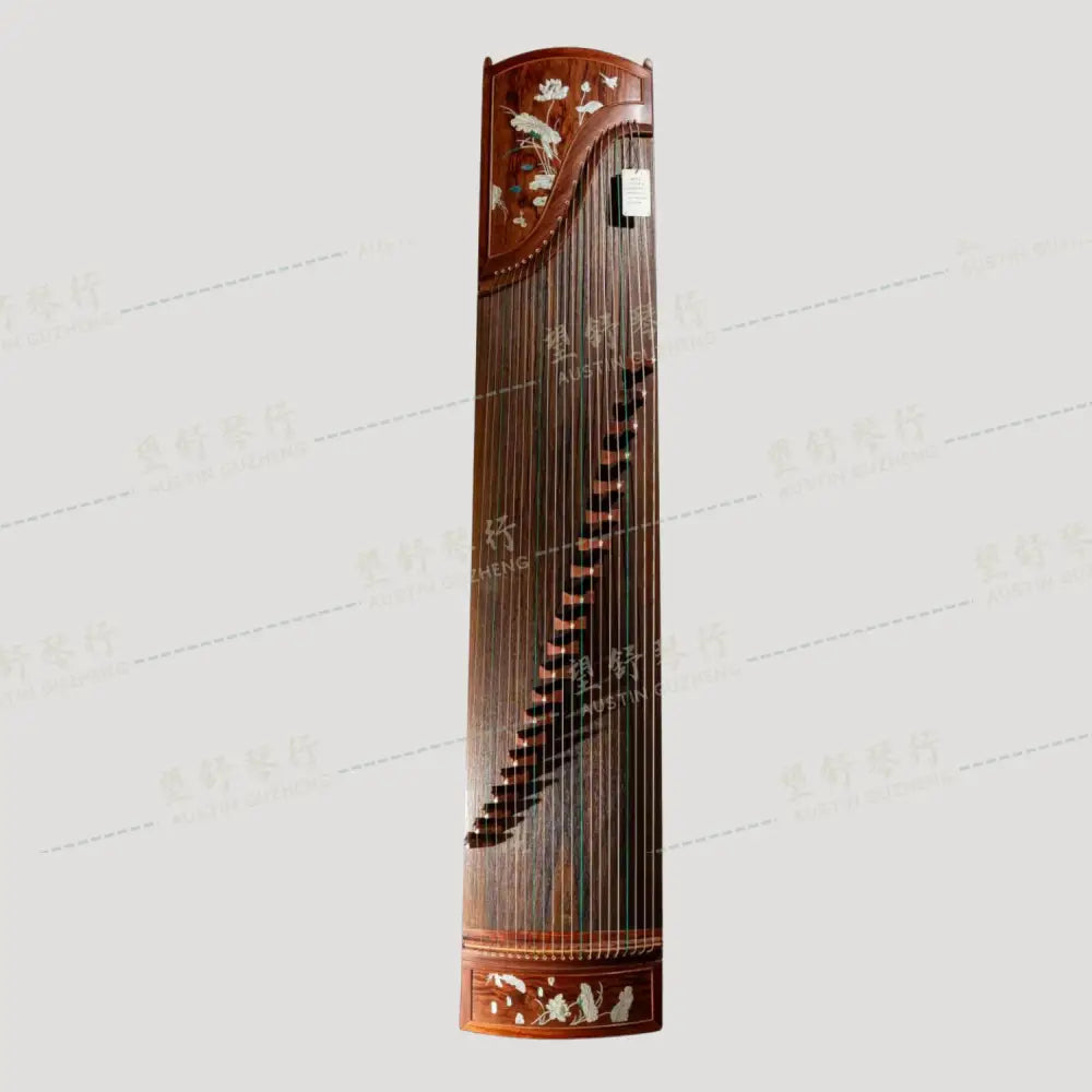Huali Guzheng 上海华黎古筝 Bubinga 花梨木 with shell inlay lotus flower 贝雕荷塘月色 Bubinga 花梨木