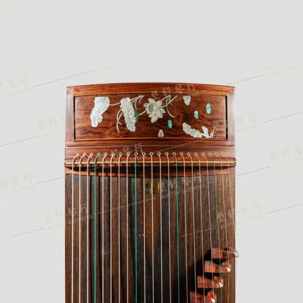 Huali Guzheng 上海华黎古筝 Bubinga 花梨木 with shell inlay lotus flower 贝雕荷塘月色 Bubinga 花梨木