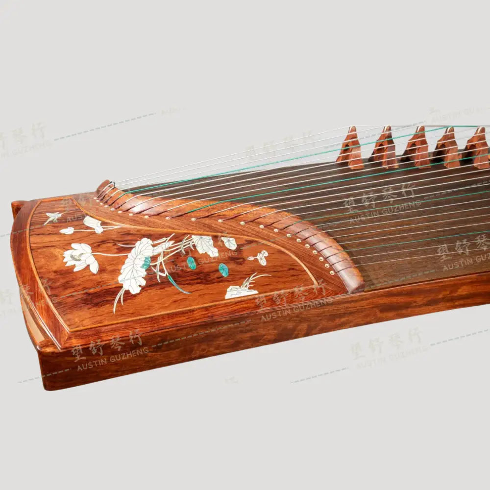 Huali Guzheng 上海华黎古筝 Bubinga 花梨木 with shell inlay lotus flower 贝雕荷塘月色 Bubinga 花梨木