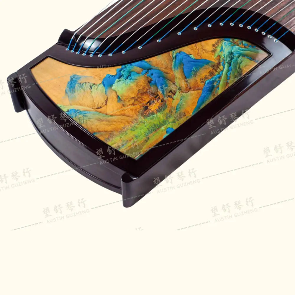 Huali Guzheng 上海华黎古筝 East Indian Rosewood 阔叶黄檀 painting of mountains 漆画千里江山 East Indian Rosewood 阔叶黄檀