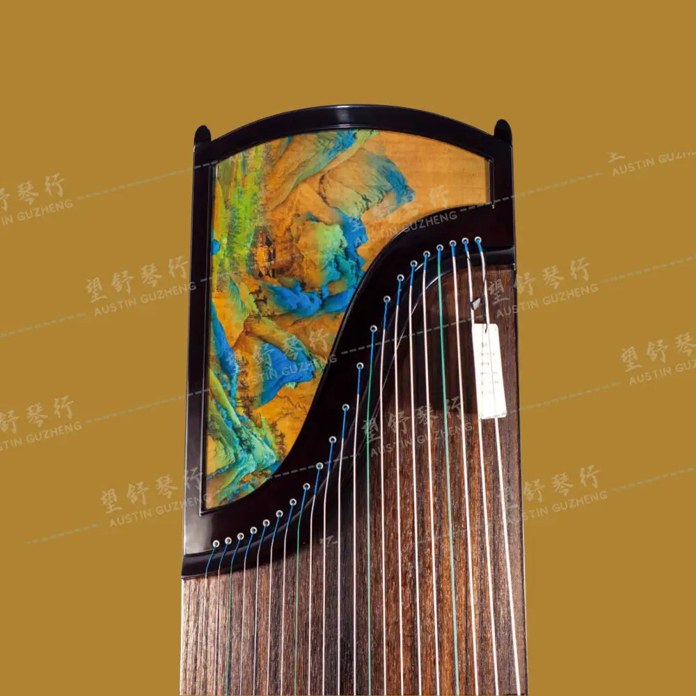 Huali Guzheng 上海华黎古筝 East Indian Rosewood 阔叶黄檀 painting of mountains 漆画千里江山 East Indian Rosewood 阔叶黄檀