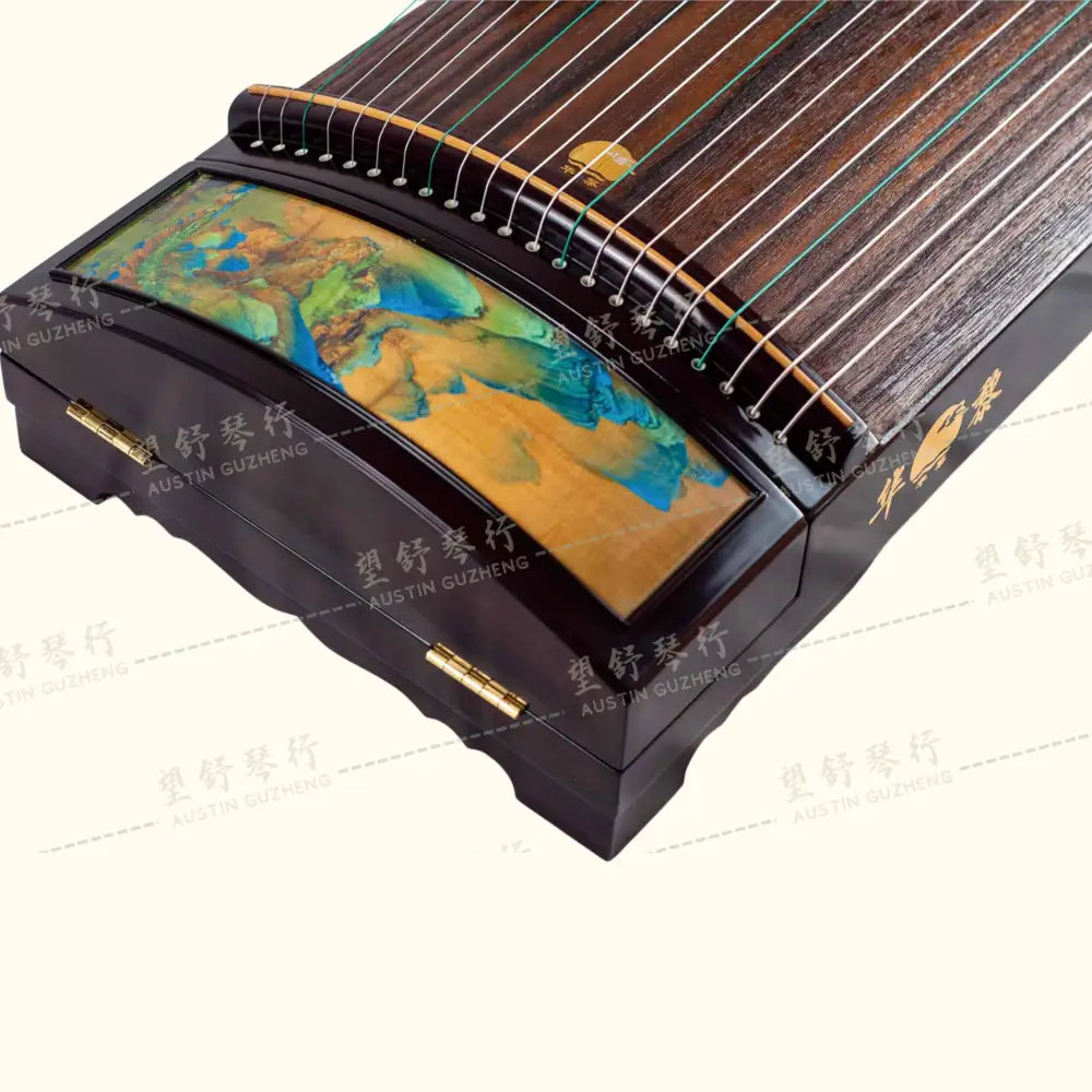 Huali Guzheng 上海华黎古筝 East Indian Rosewood 阔叶黄檀 painting of mountains 漆画千里江山 East Indian Rosewood 阔叶黄檀
