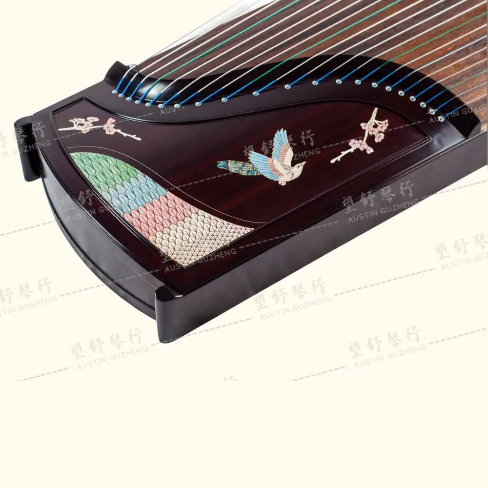 Huali Guzheng 上海华黎古筝 East Indian Rosewood 阔叶黄檀 shell inlay birds and flowers 彩贝雀跃 East Indian Rosewood 阔叶黄檀