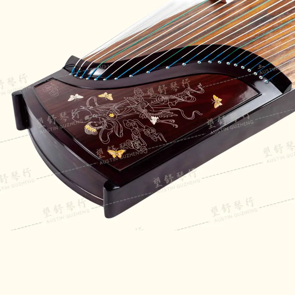 Huali Guzheng 上海华黎古筝 East Indian Rosewood 阔叶黄檀 silver thread and shell inlay 银丝彩贝沉鱼落雁 East Indian Rosewood 阔叶黄檀