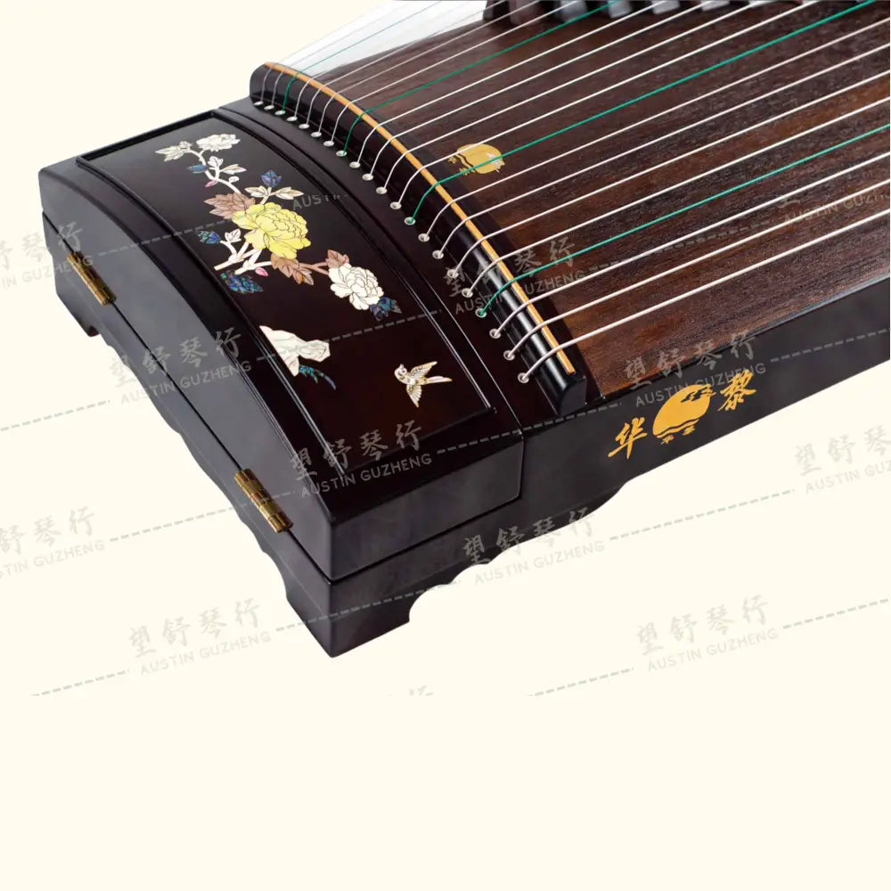 Huali Guzheng 上海华黎古筝 East Indian Rosewood 阔叶黄檀 with shell inlay flowers 彩贝国色天香 East Indian Rosewood 阔叶黄檀