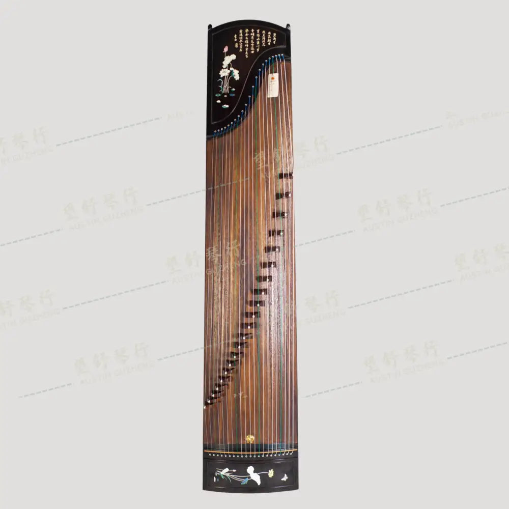 Huali Guzheng 上海华黎古筝 Ebony Wood 黑檀 with bone powder carving calligraphy and shell inlay 骨雕书法贝雕 Ebony 黑檀