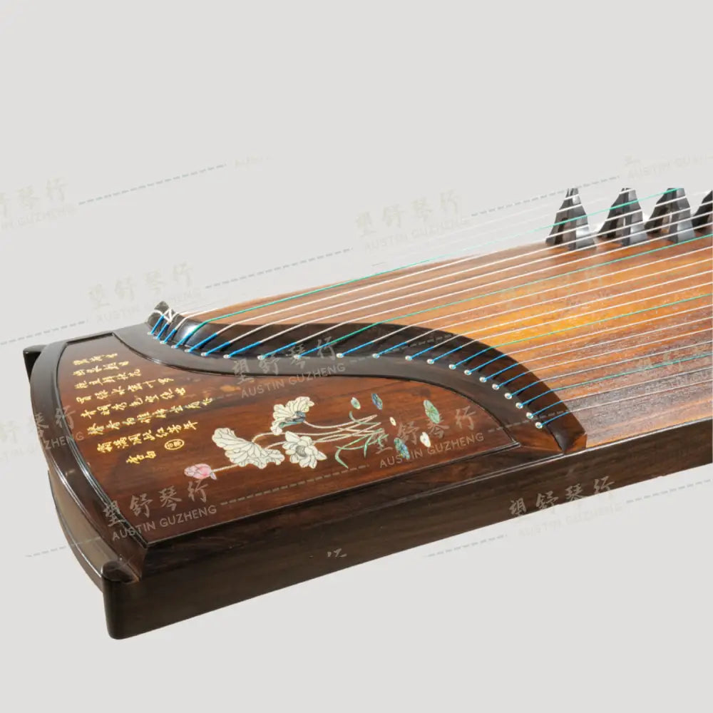 Huali Guzheng 上海华黎古筝 Ebony Wood 黑檀 with bone powder carving calligraphy and shell inlay 骨雕书法贝雕 Ebony 黑檀