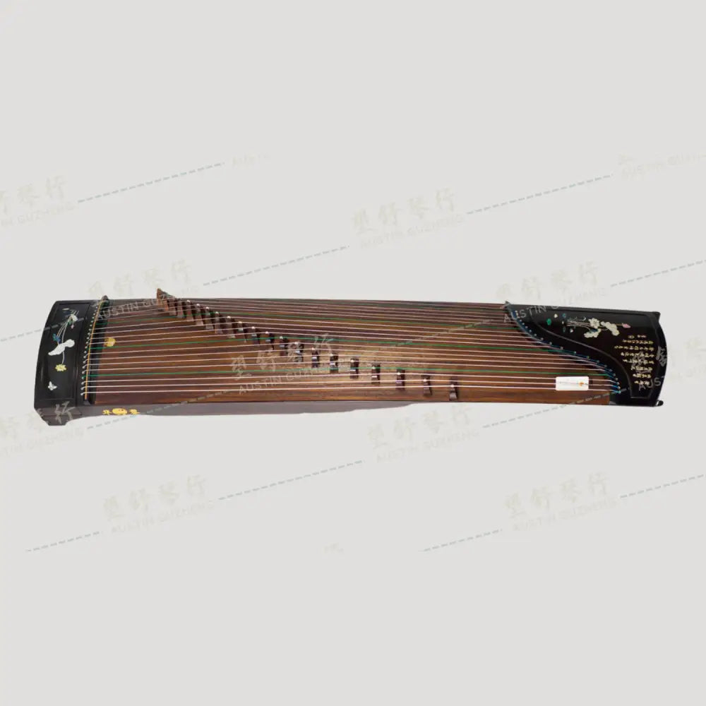 Huali Guzheng 上海华黎古筝 Ebony Wood 黑檀 with bone powder carving calligraphy and shell inlay 骨雕书法贝雕 Ebony 黑檀