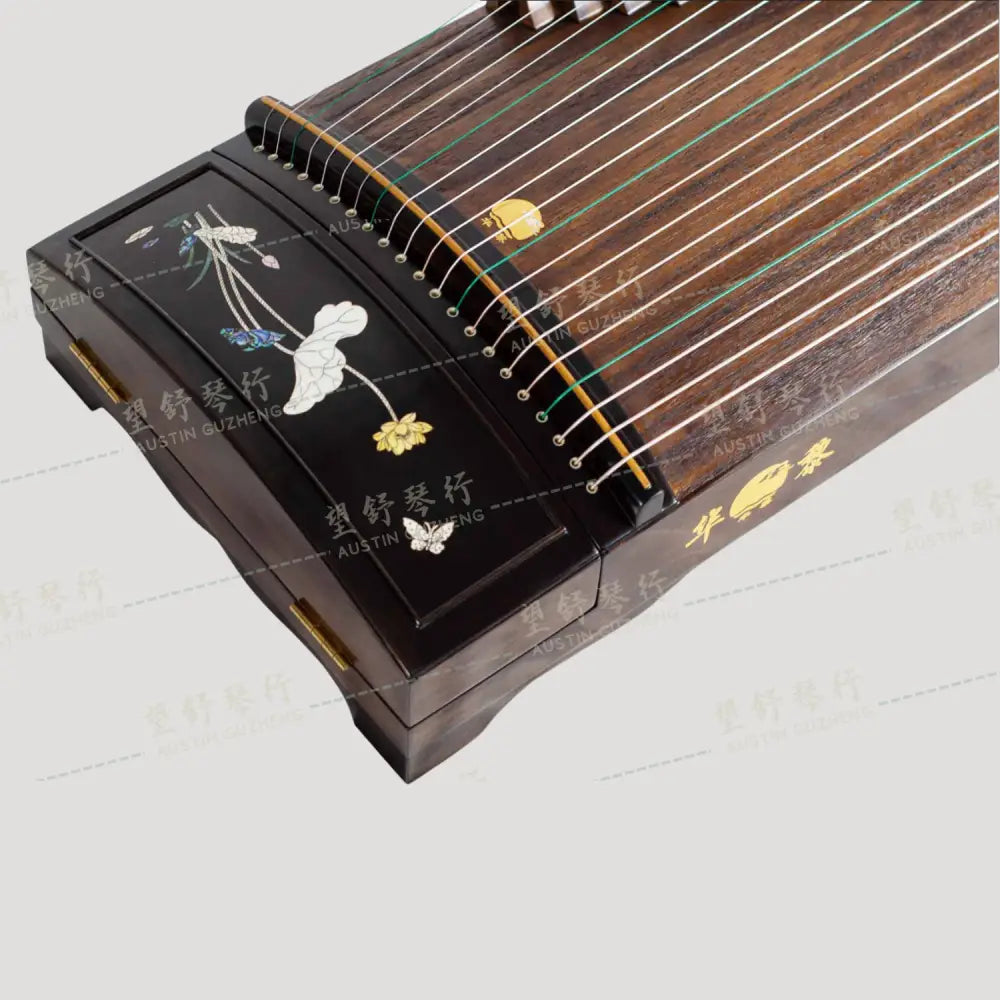 Huali Guzheng 上海华黎古筝 Ebony Wood 黑檀 with bone powder carving calligraphy and shell inlay 骨雕书法贝雕 Ebony 黑檀