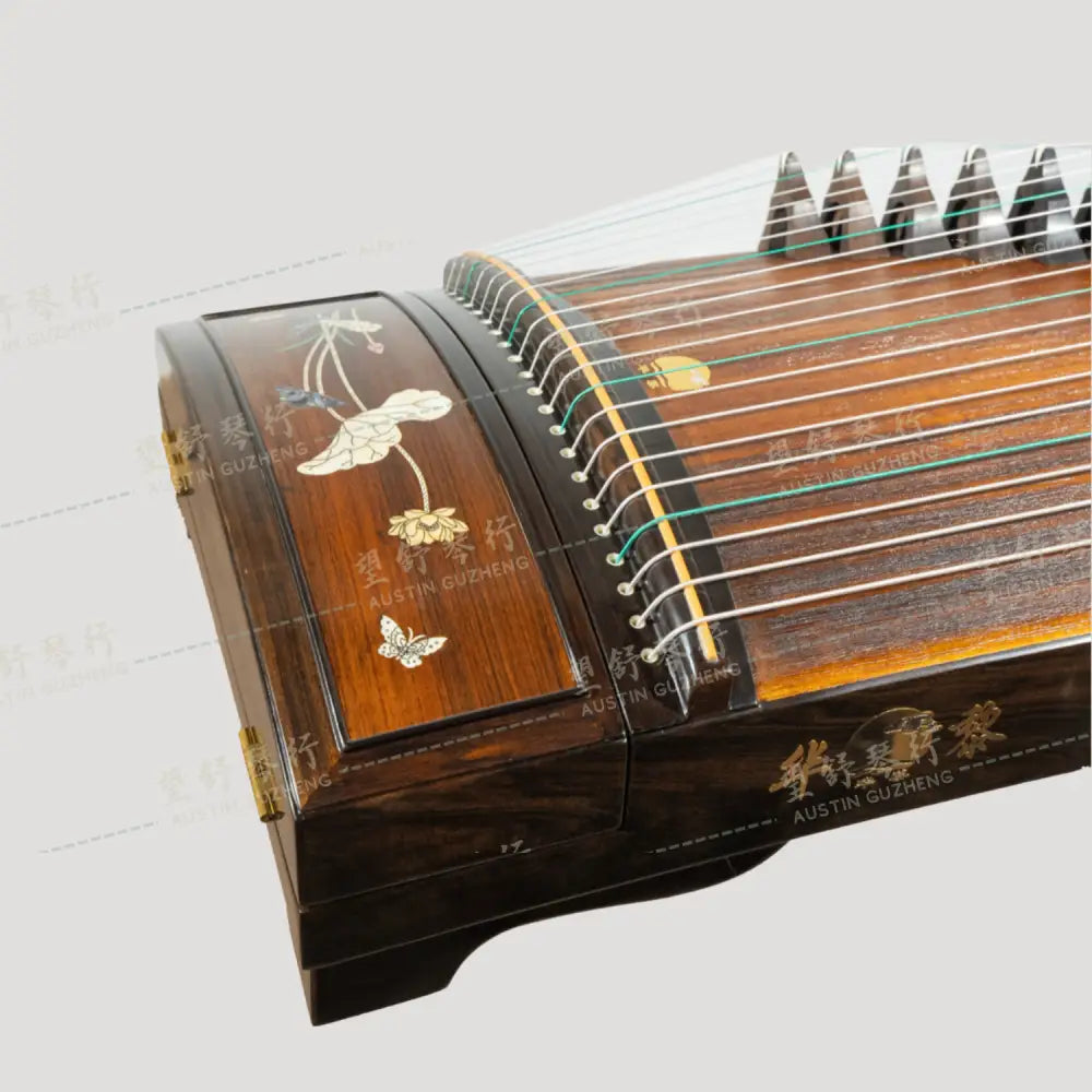 Huali Guzheng 上海华黎古筝 Ebony Wood 黑檀 with bone powder carving calligraphy and shell inlay 骨雕书法贝雕 Ebony 黑檀