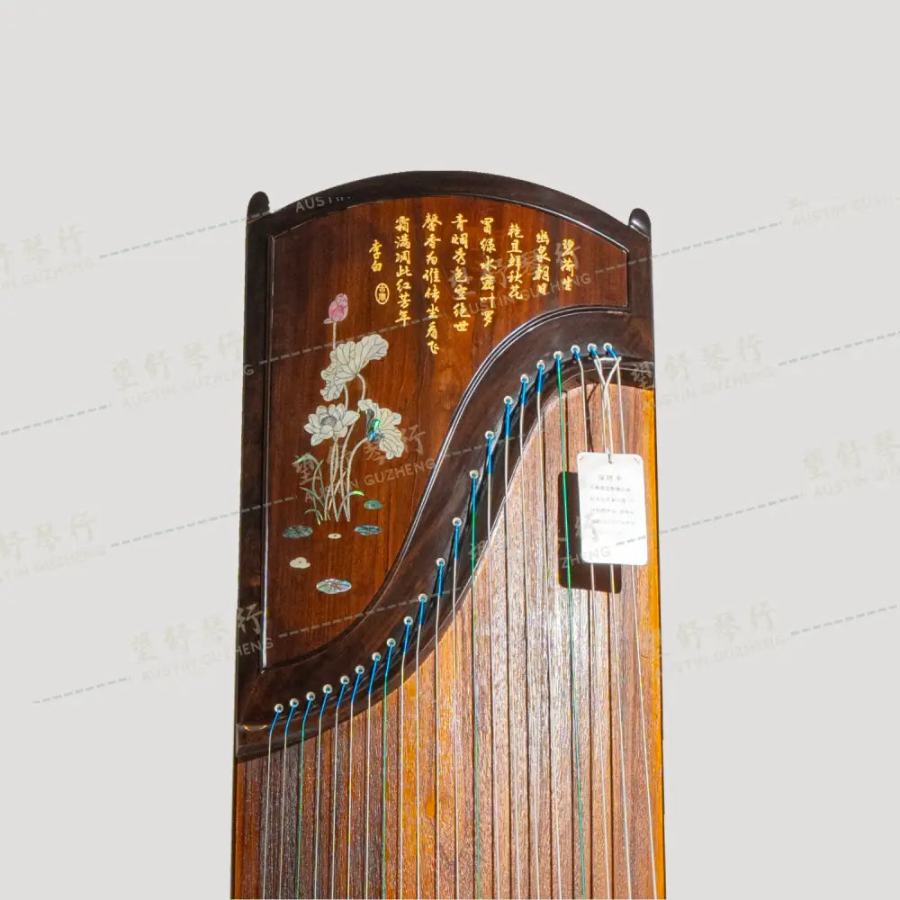 Huali Guzheng 上海华黎古筝 Ebony Wood 黑檀 with bone powder carving calligraphy and shell inlay 骨雕书法贝雕 Ebony 黑檀