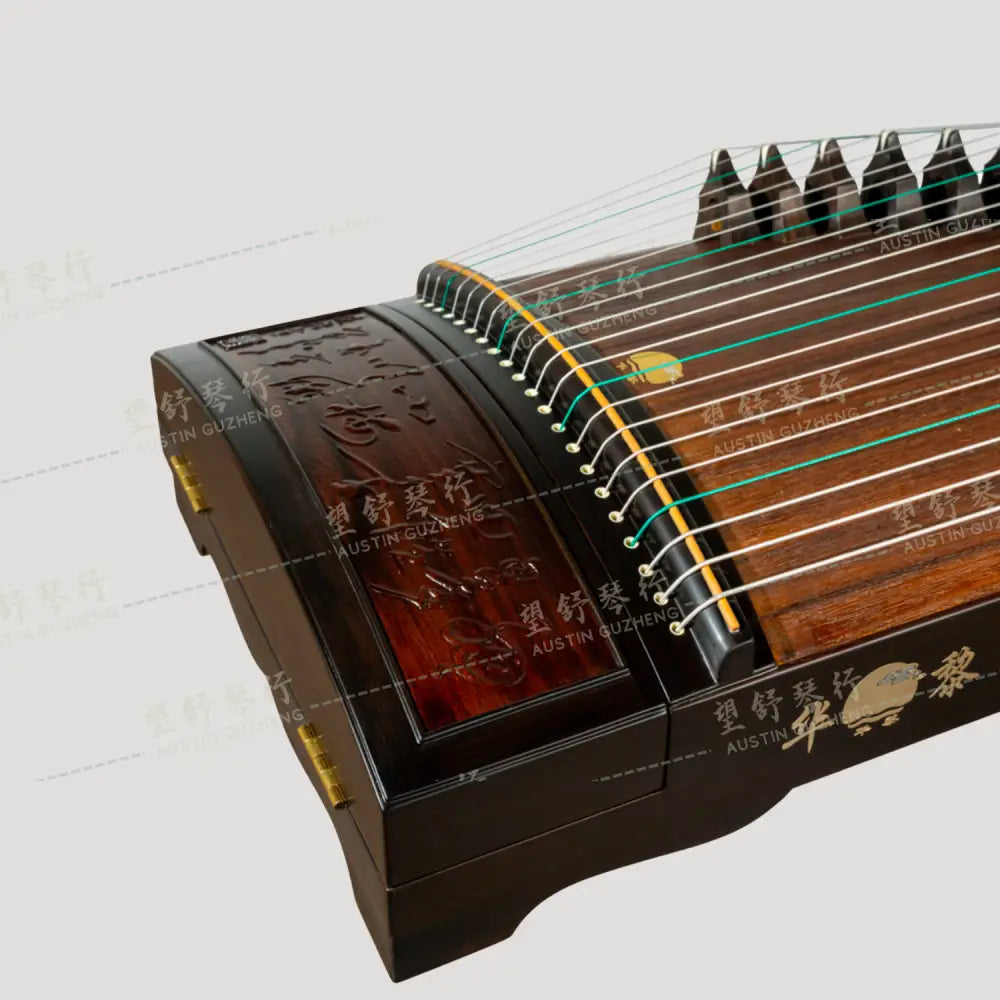 Huali Guzheng 上海华黎古筝 Ebony Wood 黑檀 with sculpted calligraphy in stock U.S.木浮雕诗意盎然 美国现货 Ebony 黑檀