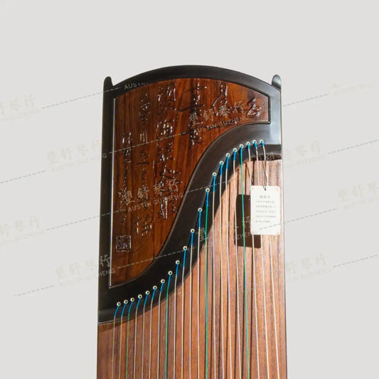 Huali Guzheng 上海华黎古筝 Ebony Wood 黑檀 with sculpted calligraphy木浮雕诗意盎然 Ebony 黑檀
