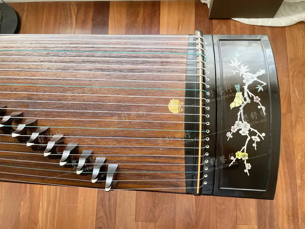 Huali Guzheng 上海华黎古筝 Ebony Wood 黑檀 with shell inlay birds and flowers 贝雕鸟语花香 Ebony 黑檀