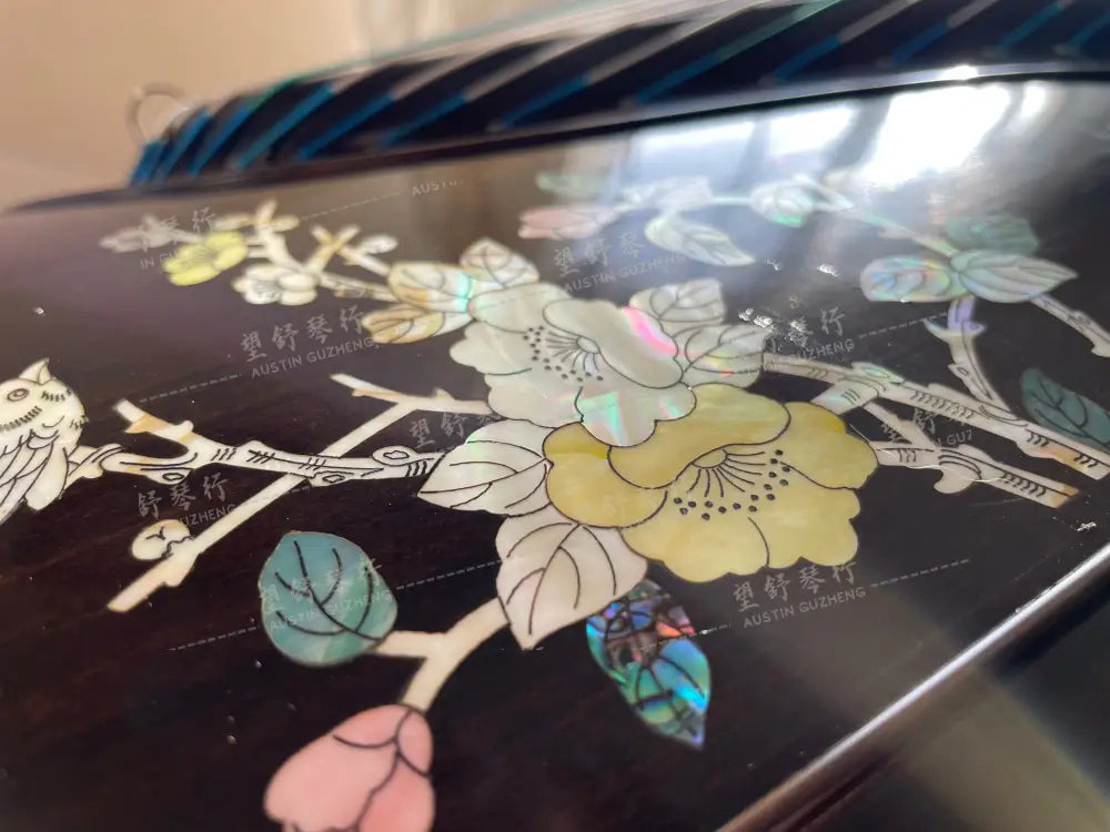 Huali Guzheng 上海华黎古筝 Ebony Wood 黑檀 with shell inlay birds and flowers 贝雕鸟语花香 Ebony 黑檀