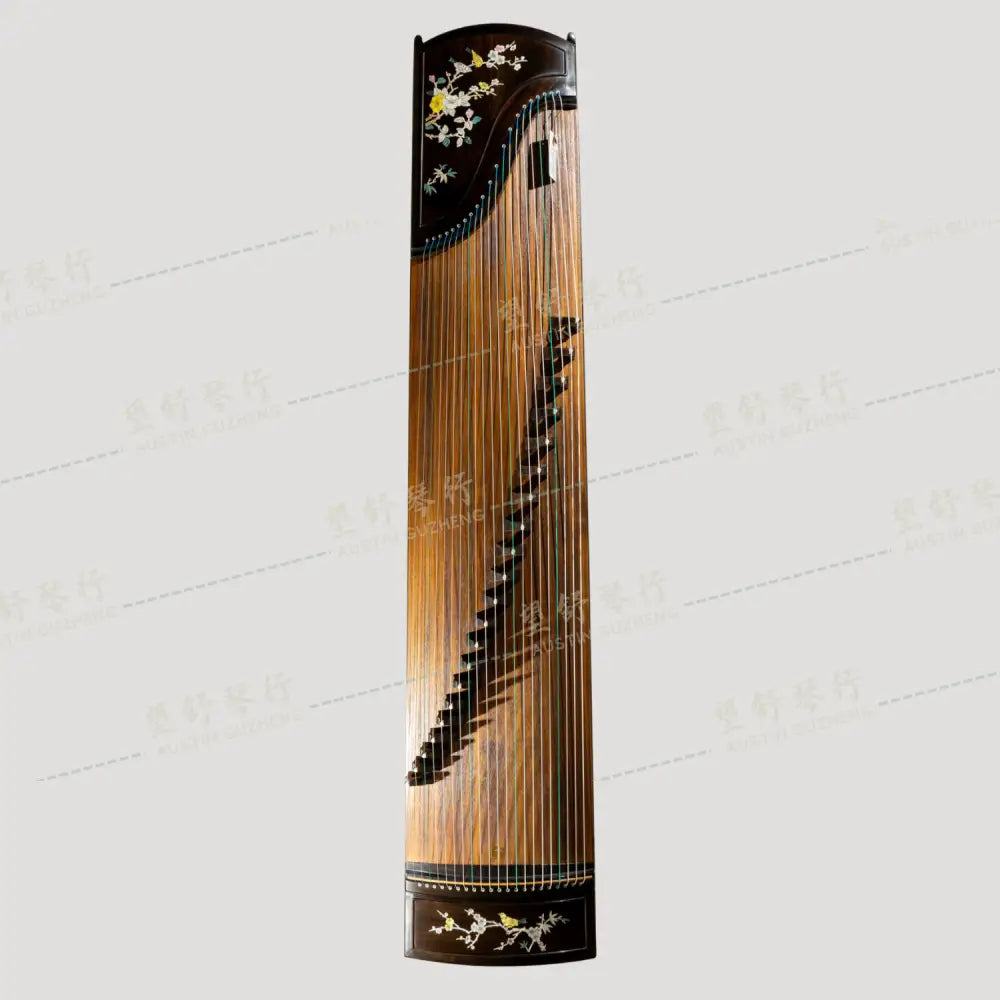 Huali Guzheng 上海华黎古筝 Ebony Wood 黑檀 with shell inlay birds and flowers 贝雕鸟语花香 Ebony 黑檀
