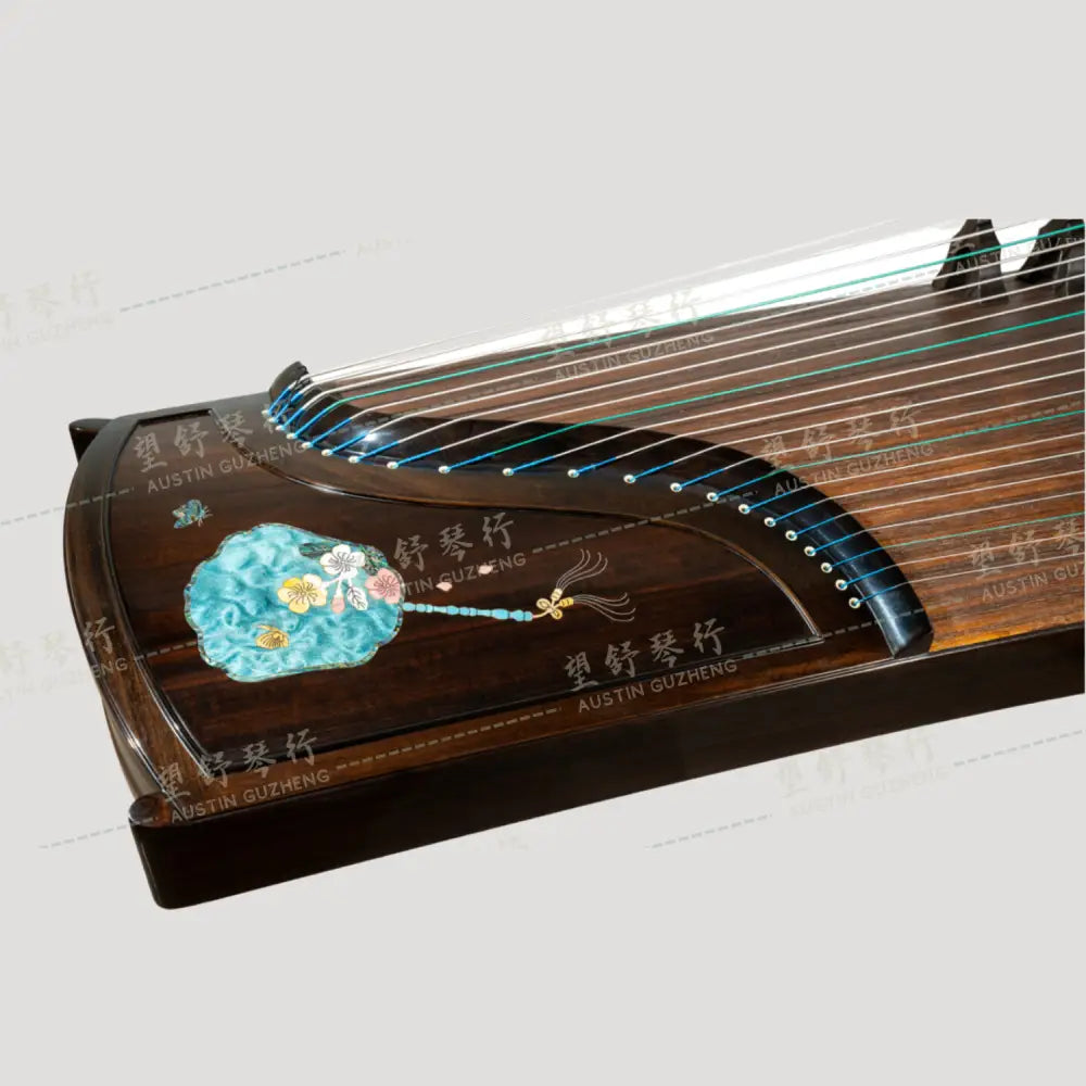 Huali Guzheng 上海华黎古筝 Ebony Wood 黑檀 with shell inlay fan and butterfly贝雕扑蝶 Ebony 黑檀