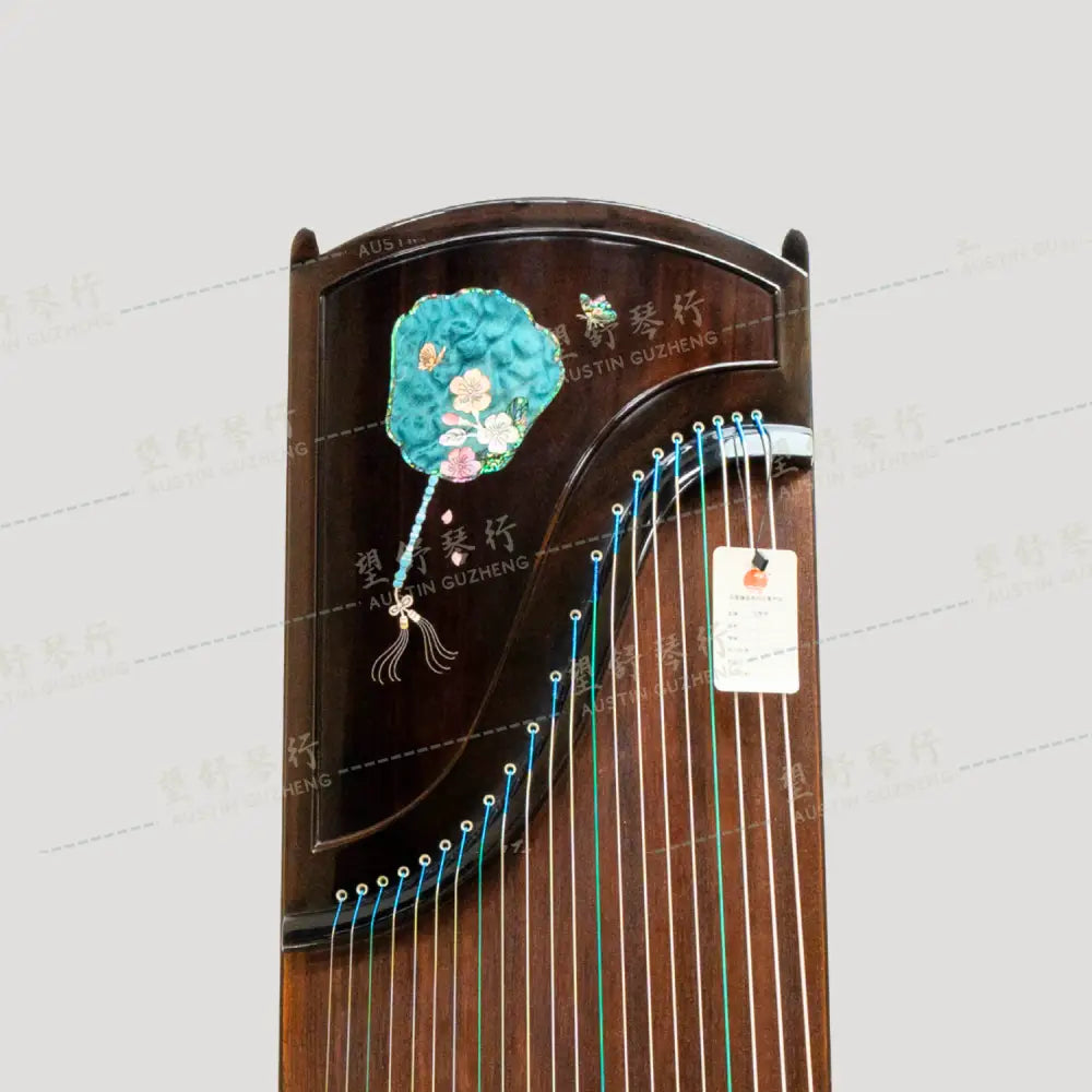 Huali Guzheng 上海华黎古筝 Ebony Wood 黑檀 with shell inlay fan and butterfly贝雕扑蝶 Ebony 黑檀