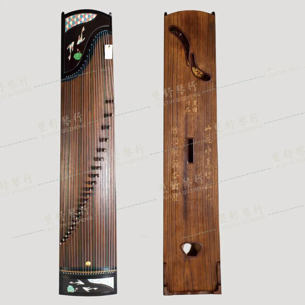 Huali Guzheng 上海华黎古筝 Ebony Wood 黑檀 with shell inlay fish 贝雕鱼戏 Ebony 黑檀