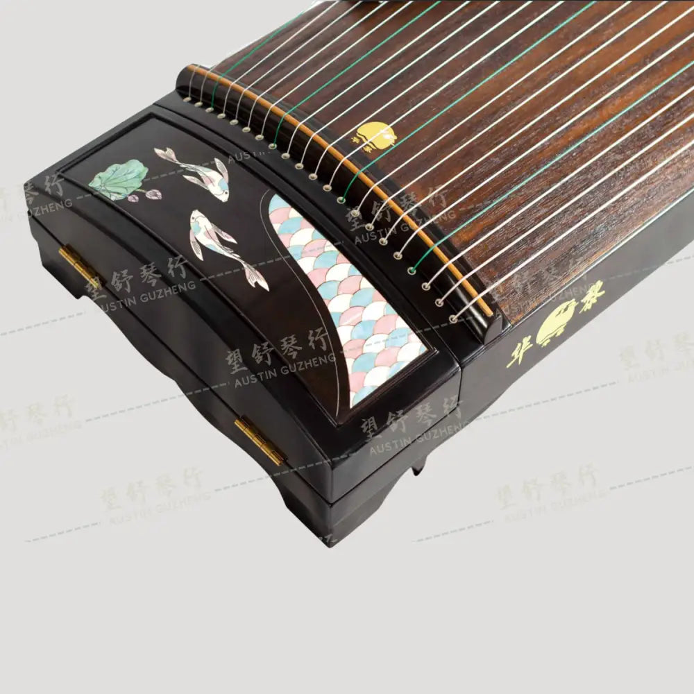 Huali Guzheng 上海华黎古筝 Ebony Wood 黑檀 with shell inlay fish 贝雕鱼戏 Ebony 黑檀