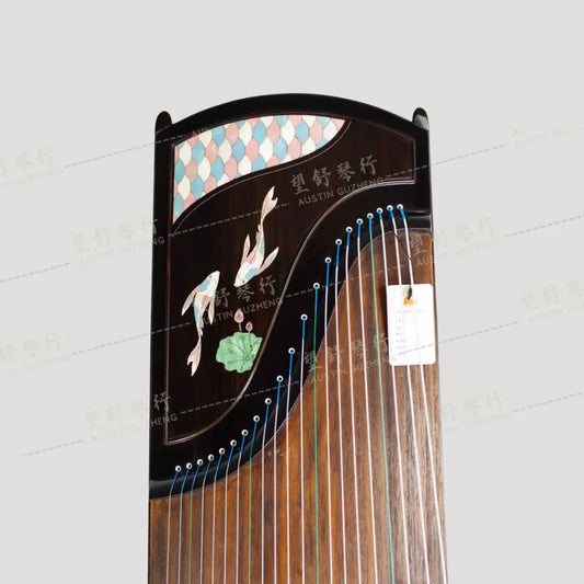 Huali Guzheng 上海华黎古筝 Ebony Wood 黑檀 with shell inlay fish 贝雕鱼戏 Ebony 黑檀