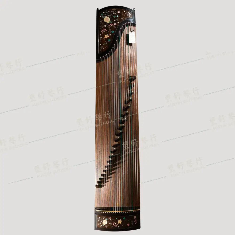 Huali Guzheng 上海华黎古筝 Ebony Wood 黑檀 with Silver Thread and Shell Inlay Flowers 银丝彩贝繁花似锦 Ebony 黑檀