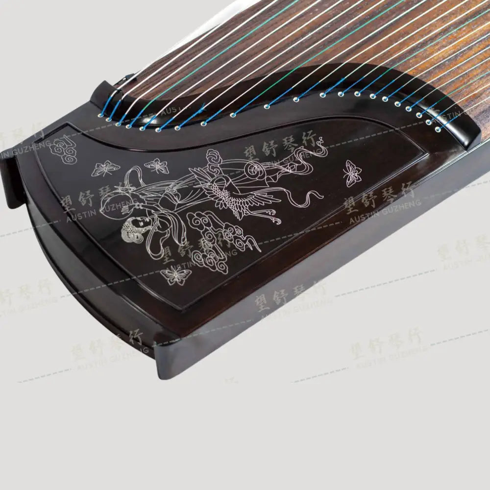 Huali Guzheng 上海华黎古筝 Ebony Wood 黑檀 with Silver Thread 银丝沉鱼落雁 Ebony 黑檀