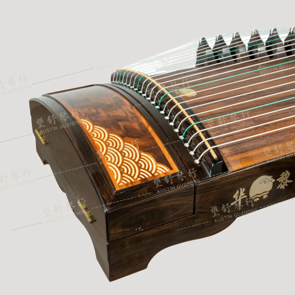 Huali Guzheng 上海华黎古筝 Ebony Wood 黑檀 with waves veneer 木皮画大浪淘沙 Ebony 黑檀